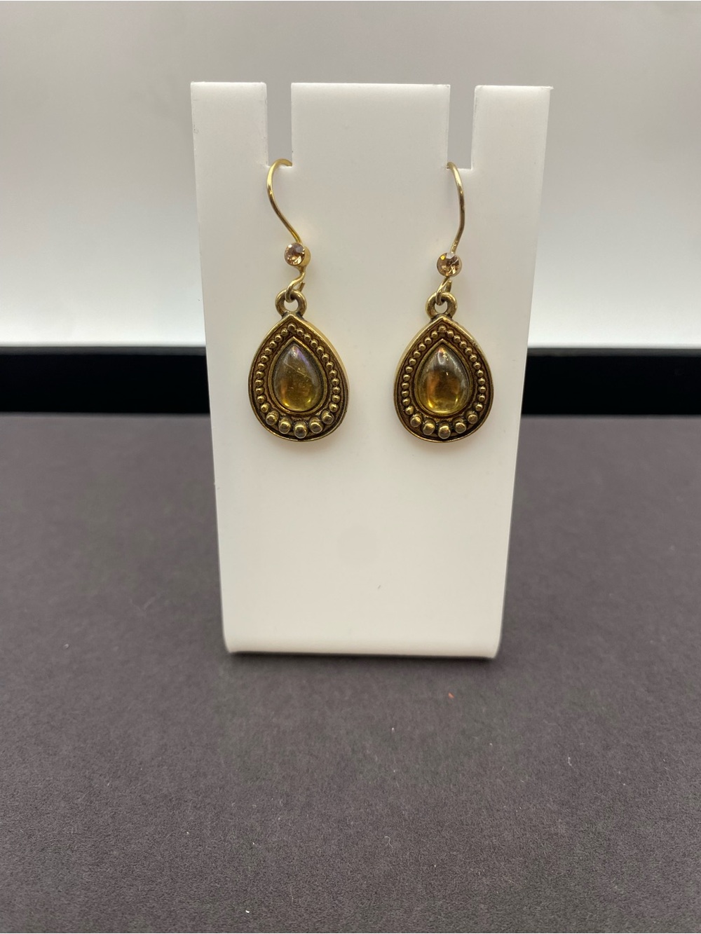 Avon Vintage-Inspired Gold Teardrop Earrings with Amber Glass